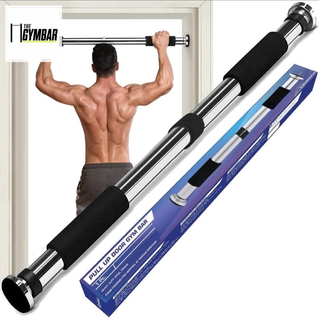 Gym Bar Pro door gym bar with retail box — heavy duty steel frame, multi-position foam padding, adjustable doorway chin up bar